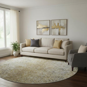 HomeRoots 8' Brown and Beige Abstract Round Rug - Washable, UV-Protected, Modern Design for Busy Homes 667165