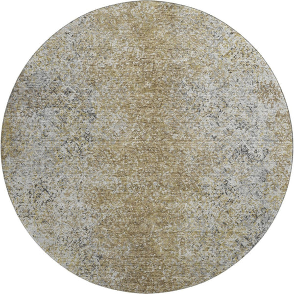 HomeRoots 8' Brown and Beige Abstract Round Rug - Washable, UV-Protected, Modern Design for Busy Homes 667165
