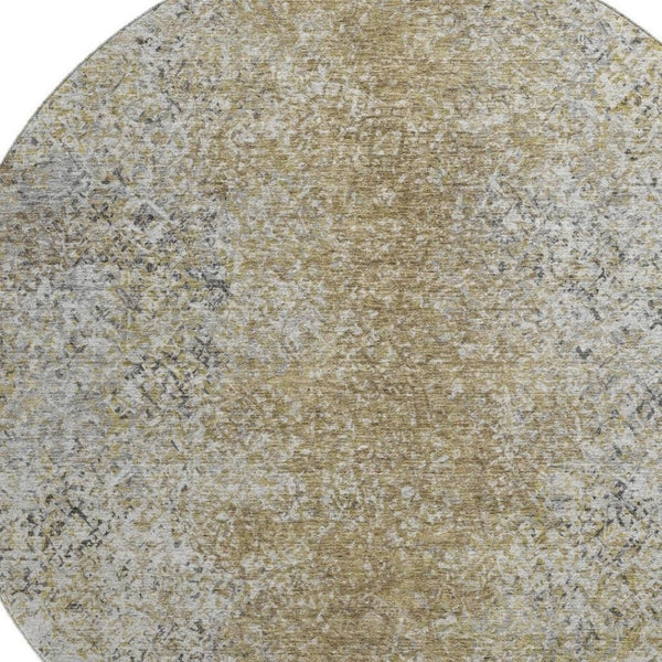 HomeRoots 8' Brown and Beige Abstract Round Rug - Washable, UV-Protected, Modern Design for Busy Homes 667165