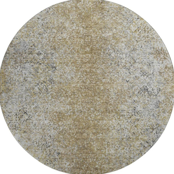 HomeRoots 8' Brown and Beige Abstract Round Rug - Washable, UV-Protected, Modern Design for Busy Homes 667165