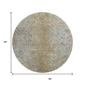 HomeRoots 8' Brown and Beige Abstract Round Rug - Washable, UV-Protected, Modern Design for Busy Homes 667165