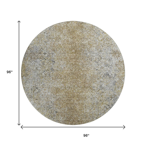 HomeRoots 8' Brown and Beige Abstract Round Rug - Washable, UV-Protected, Modern Design for Busy Homes 667165