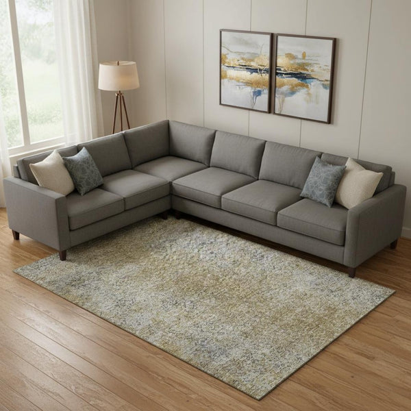 HomeRoots 9' x 12' Washable Abstract Area Rug in Brown & Beige - UV Protection, Durable & Easy-Care Design 667167