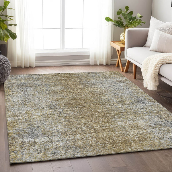 HomeRoots 9' x 12' Washable Abstract Area Rug in Brown & Beige - UV Protection, Durable & Easy-Care Design 667167