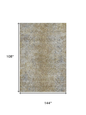 HomeRoots 9' x 12' Washable Abstract Area Rug in Brown & Beige - UV Protection, Durable & Easy-Care Design 667167