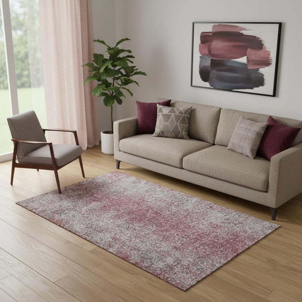 HomeRoots 5' X 8' Merlot & Gray Abstract Area Rug - Washable, UV-Protected, Durable for Homes with Kids & Pets 667176