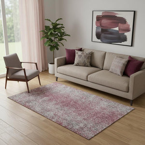 HomeRoots 5' X 8' Merlot & Gray Abstract Area Rug - Washable, UV-Protected, Durable for Homes with Kids & Pets 667176