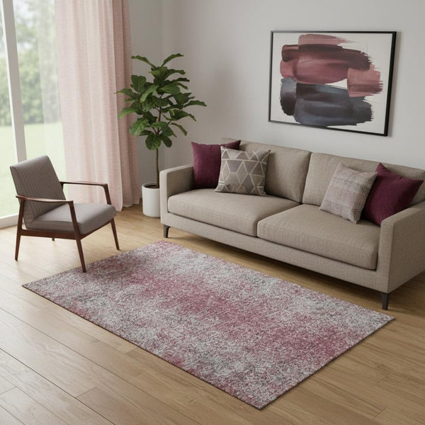 HomeRoots 5' X 8' Merlot & Gray Abstract Area Rug - Washable, UV-Protected, Durable for Homes with Kids & Pets 667176