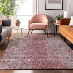 HomeRoots 5' X 8' Merlot & Gray Abstract Area Rug - Washable, UV-Protected, Durable for Homes with Kids & Pets 667176