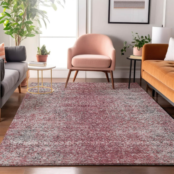 HomeRoots 5' X 8' Merlot & Gray Abstract Area Rug - Washable, UV-Protected, Durable for Homes with Kids & Pets 667176