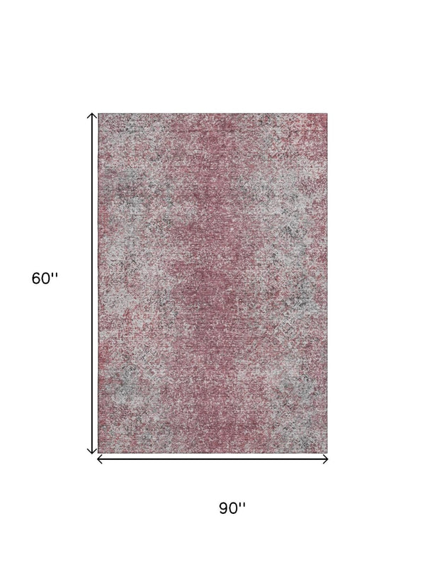 HomeRoots 5' X 8' Merlot & Gray Abstract Area Rug - Washable, UV-Protected, Durable for Homes with Kids & Pets 667176