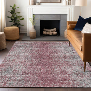 HomeRoots 5' X 8' Merlot & Gray Abstract Area Rug - Washable, UV-Protected, Durable for Homes with Kids & Pets 667176