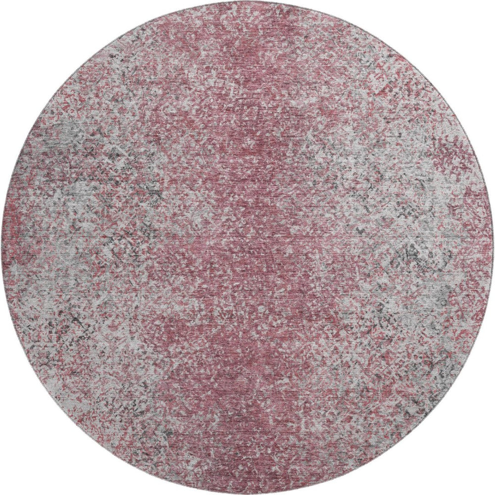 HomeRoots 8' Merlot and Gray Abstract Round Rug - Washable, UV Protected, Perfect for Modern Living Spaces 667177