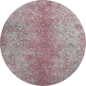 HomeRoots 8' Merlot and Gray Abstract Round Rug - Washable, UV Protected, Perfect for Modern Living Spaces 667177