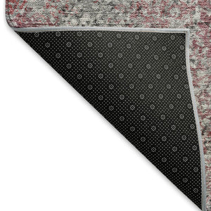 HomeRoots 8' Merlot and Gray Abstract Round Rug - Washable, UV Protected, Perfect for Modern Living Spaces 667177