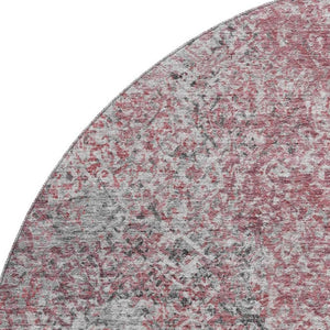 HomeRoots 8' Merlot and Gray Abstract Round Rug - Washable, UV Protected, Perfect for Modern Living Spaces 667177