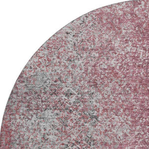 HomeRoots 8' Merlot and Gray Abstract Round Rug - Washable, UV Protected, Perfect for Modern Living Spaces 667177