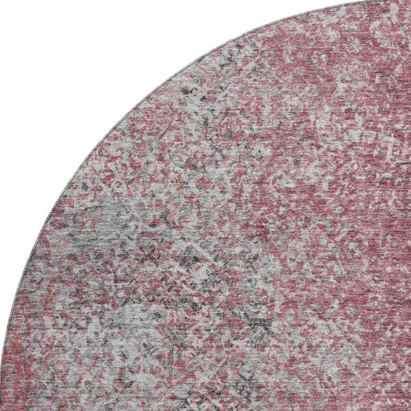 HomeRoots 8' Merlot and Gray Abstract Round Rug - Washable, UV Protected, Perfect for Modern Living Spaces 667177