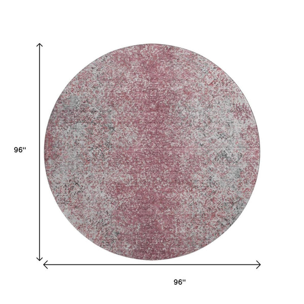 HomeRoots 8' Merlot and Gray Abstract Round Rug - Washable, UV Protected, Perfect for Modern Living Spaces 667177