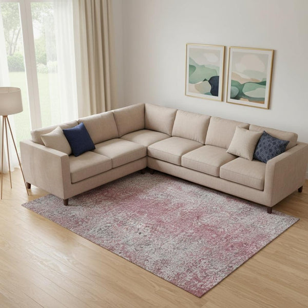 HomeRoots 8' X 10' Merlot and Gray Abstract Washable Area Rug - UV Protected, Stain Resistant, Durable Design 667178