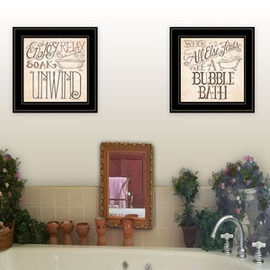 English Elm "soak & Unwind" Deb Strain 2-piece Canvas Art Set with Matte Black Wood Frame B06787127