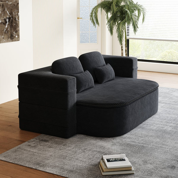 English Elm 75''2-In-1 Foldable Sofa Bed - Versatile Corduroy Lounge With Integrated Blanket & Pillows For Comfort W834P317046