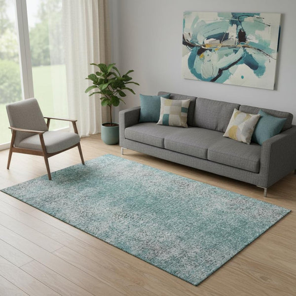 HomeRoots 5' X 8' Teal and Gray Washable Abstract Area Rug - Durable, Stain Resistant, UV Protected for Homes 667188