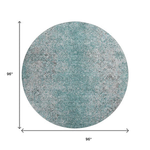 HomeRoots 8' Teal and Gray Abstract Washable Round Rug - Durable, Stain-Resistant, UV Protected for High Traffic Areas 667189