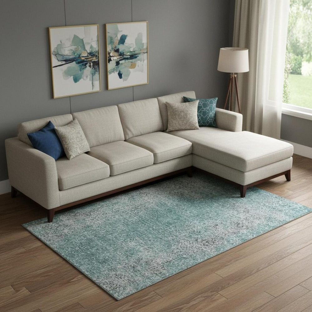 HomeRoots 8' X 10' Teal and Gray Abstract Area Rug - Washable, UV Protected, Durable & Stylish for Any Room 667190