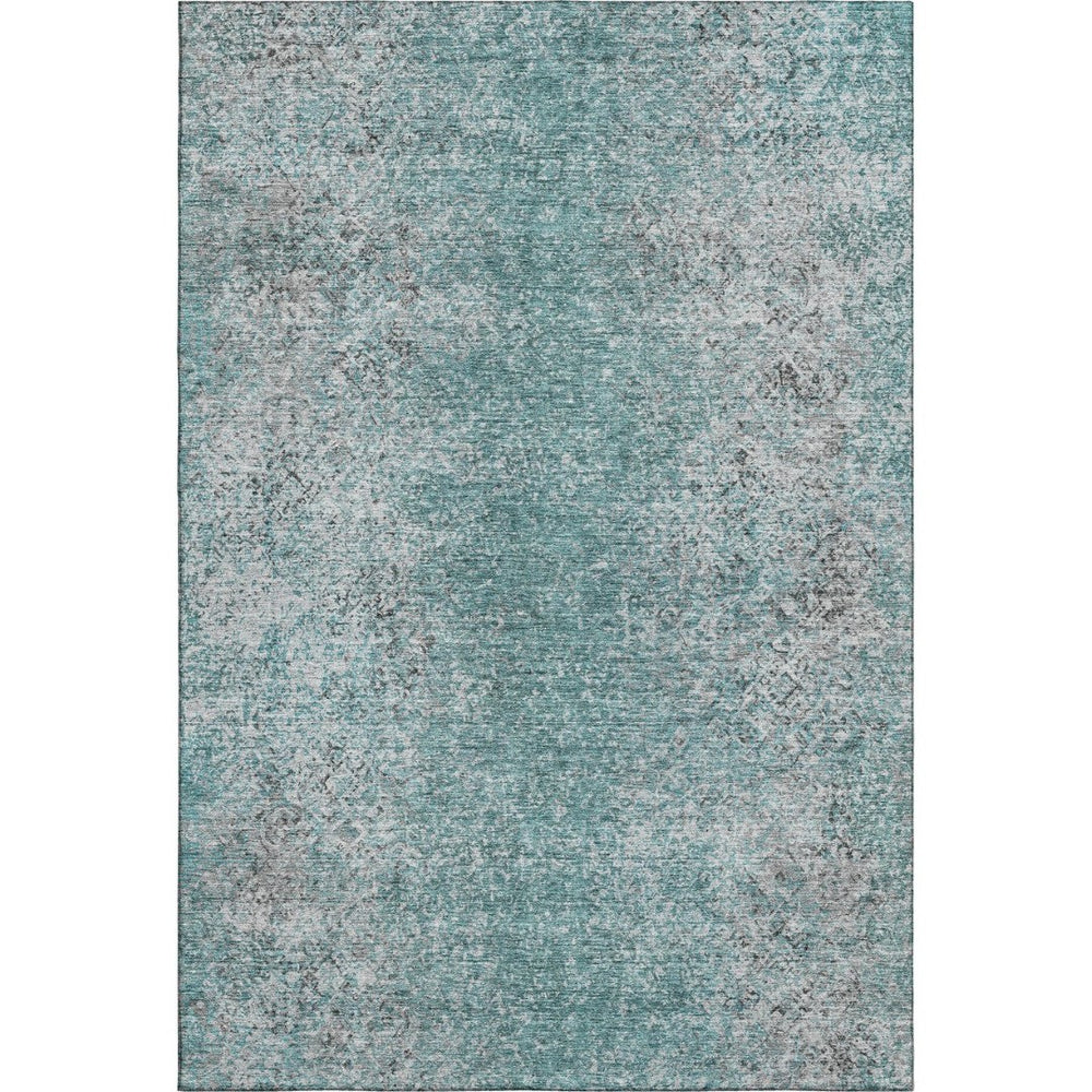 HomeRoots 8' X 10' Teal and Gray Abstract Area Rug - Washable, UV Protected, Durable & Stylish for Any Room 667190