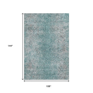 HomeRoots 9' X 12' Teal and Gray Abstract Washable Area Rug with UV Protection for Modern Homes & Families 667191