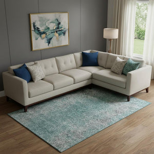 HomeRoots 9' X 12' Teal and Gray Abstract Washable Area Rug with UV Protection for Modern Homes & Families 667191
