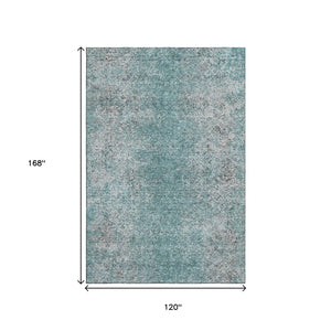 HomeRoots 10' X 14' Teal & Gray Abstract Area Rug - Soft, Stain-Resistant, UV Protected, Modern Design for Homes 667192