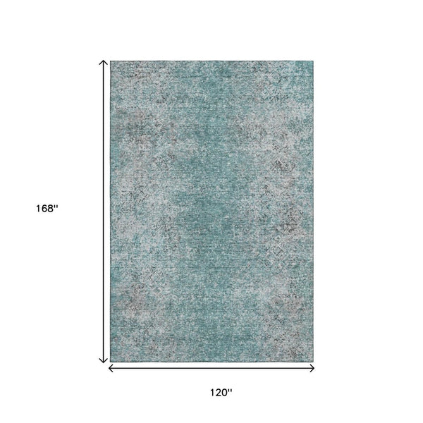 HomeRoots 10' X 14' Teal & Gray Abstract Area Rug - Soft, Stain-Resistant, UV Protected, Modern Design for Homes 667192