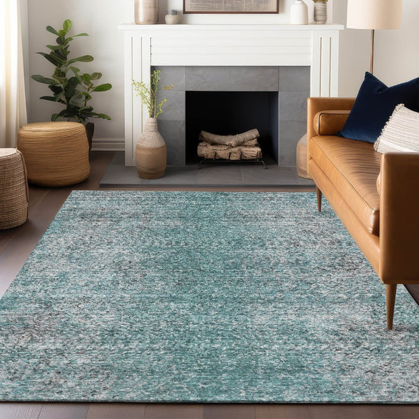 HomeRoots 10' X 14' Teal & Gray Abstract Area Rug - Soft, Stain-Resistant, UV Protected, Modern Design for Homes 667192