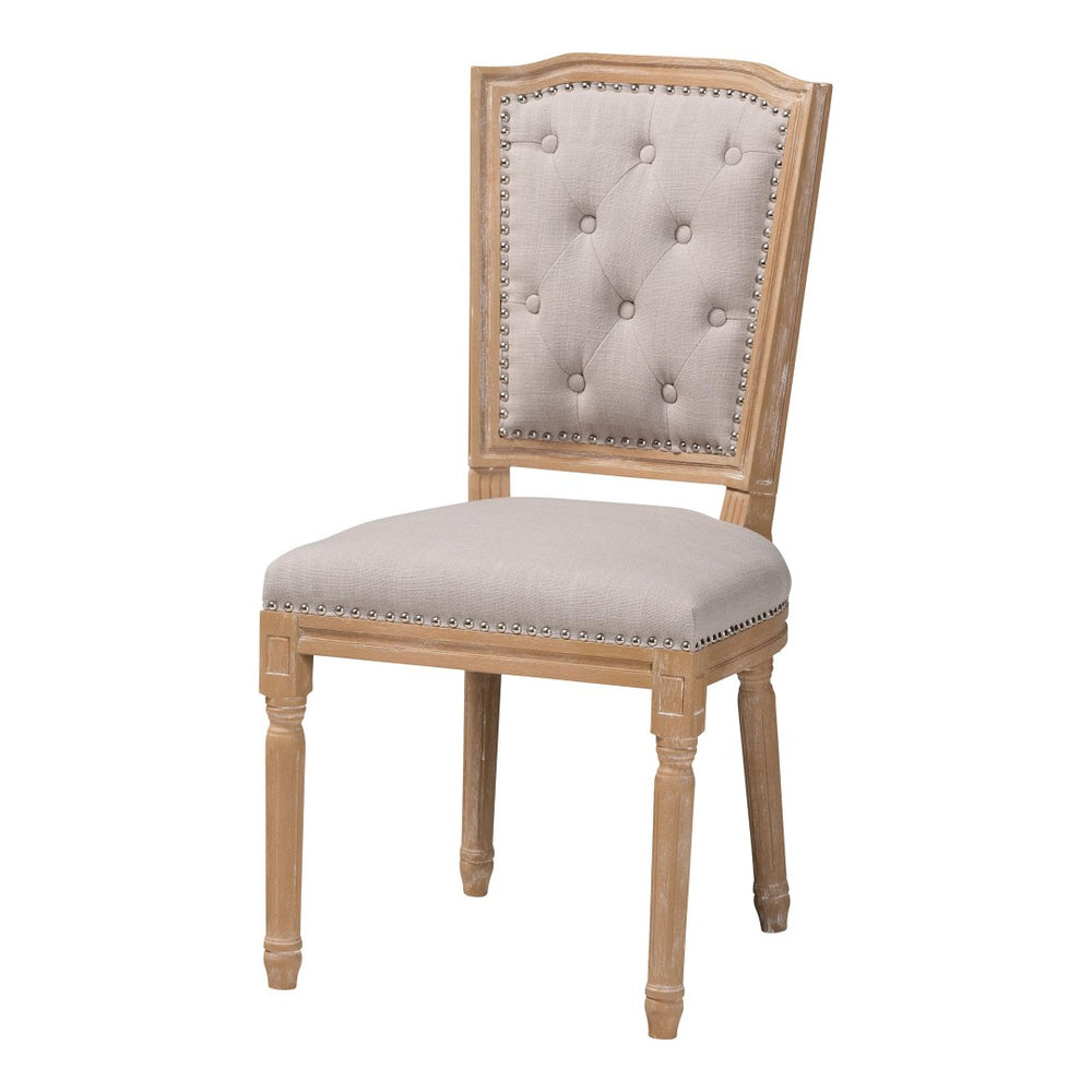 Baxton Studio Baxton Estelle Chic Rustic Dining Chair - Beige Upholstered Button-Tufted Oak Frame for Elegance TSF-9341