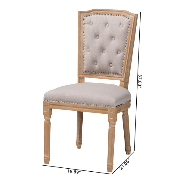 Baxton Studio Baxton Estelle Chic Rustic Dining Chair - Beige Upholstered Button-Tufted Oak Frame for Elegance TSF-9341