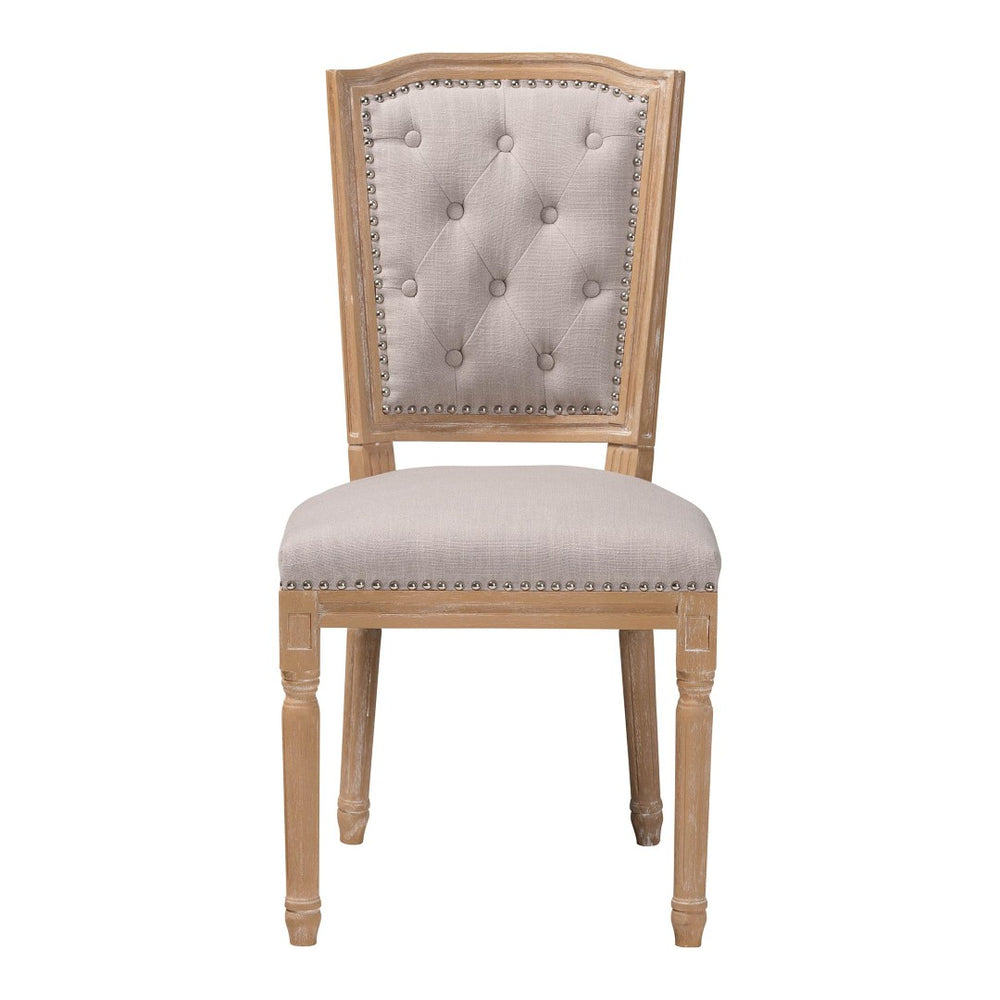 Baxton Studio Baxton Estelle Chic Rustic Dining Chair - Beige Upholstered Button-Tufted Oak Frame for Elegance TSF-9341