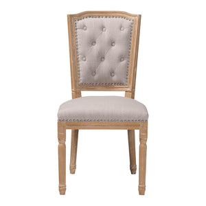 Baxton Studio Baxton Estelle Chic Rustic Dining Chair - Beige Upholstered Button-Tufted Oak Frame for Elegance TSF-9341