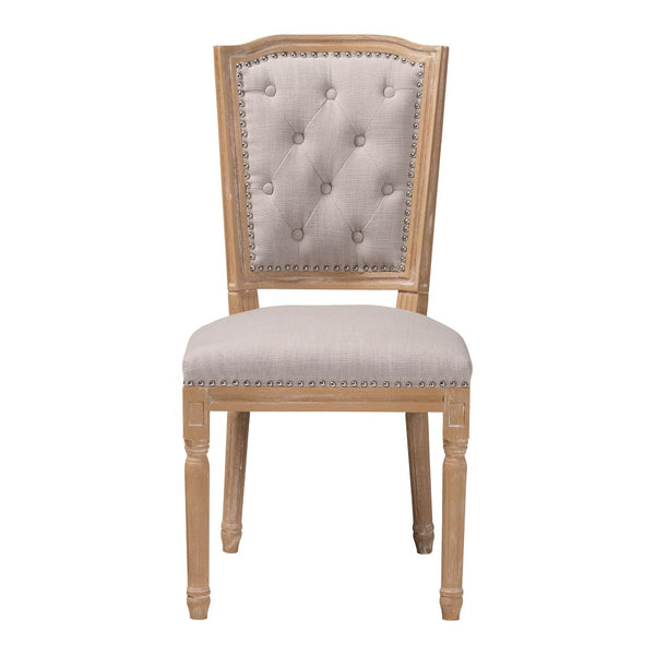 Baxton Studio Baxton Estelle Chic Rustic Dining Chair - Beige Upholstered Button-Tufted Oak Frame for Elegance TSF-9341