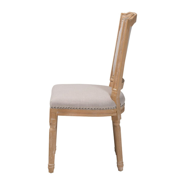 Baxton Studio Baxton Estelle Chic Rustic Dining Chair - Beige Upholstered Button-Tufted Oak Frame for Elegance TSF-9341