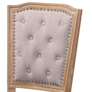 Baxton Studio Baxton Estelle Chic Rustic Dining Chair - Beige Upholstered Button-Tufted Oak Frame for Elegance TSF-9341
