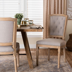 Baxton Studio Baxton Estelle Chic Rustic Dining Chair - Beige Upholstered Button-Tufted Oak Frame for Elegance TSF-9341