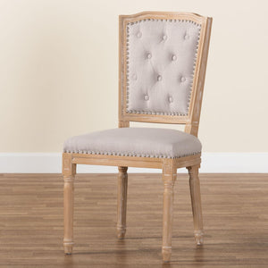 Baxton Studio Baxton Estelle Chic Rustic Dining Chair - Beige Upholstered Button-Tufted Oak Frame for Elegance TSF-9341