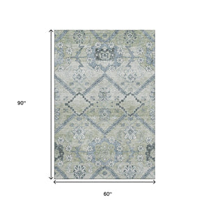 HomeRoots 5' X 8' Artichoke Green Floral Area Rug - Durable, Washable, UV-Protected for Timeless Elegance 667200