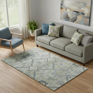 HomeRoots 5' X 8' Artichoke Green Floral Area Rug - Durable, Washable, UV-Protected for Timeless Elegance 667200