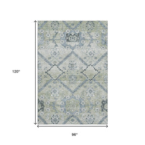 HomeRoots 8' X 10' Artichoke Green & Gray Floral Area Rug - Washable, UV Protected, Perfect for Busy Homes! 667202