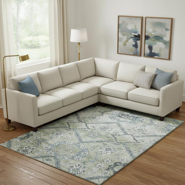 HomeRoots 8' X 10' Artichoke Green & Gray Floral Area Rug - Washable, UV Protected, Perfect for Busy Homes! 667202