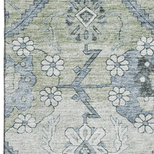 HomeRoots 8' X 10' Artichoke Green & Gray Floral Area Rug - Washable, UV Protected, Perfect for Busy Homes! 667202