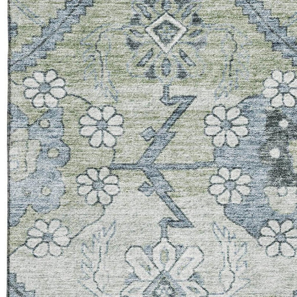 HomeRoots 8' X 10' Artichoke Green & Gray Floral Area Rug - Washable, UV Protected, Perfect for Busy Homes! 667202